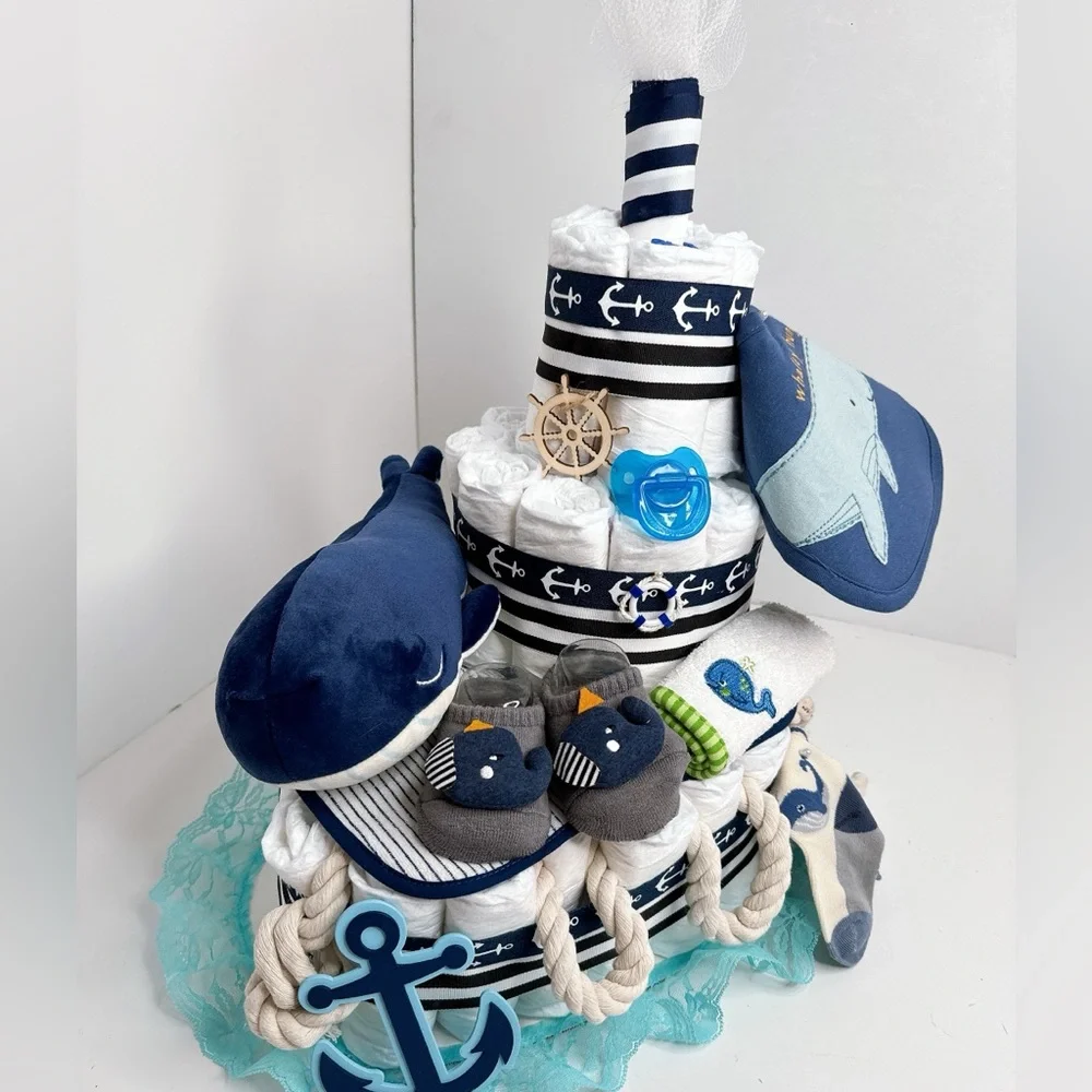Ship Diaper Cake, Whale Diaper Cake, Nautical Theme